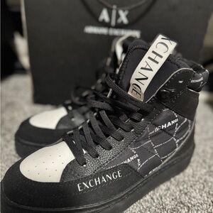 Armani Exchange Black and White High-Top Sneakers